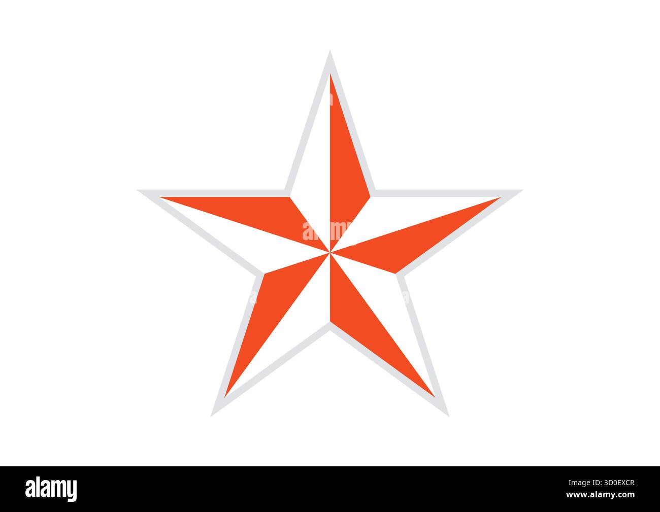 Icona stella bianca rossa – Design simmetrico a contrasto di segmenti suddivisi. stella rossa bianca isolata su bianco Illustrazione Vettoriale