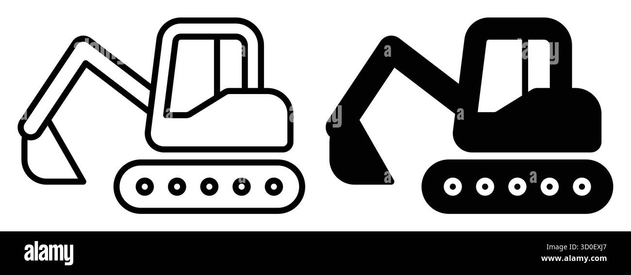 Questa immagine presenta un profilo e una solida illustrazione di un escavatore da cantiere. Presenta il design del veicolo con caratteristiche distintive che si distinguono Illustrazione Vettoriale