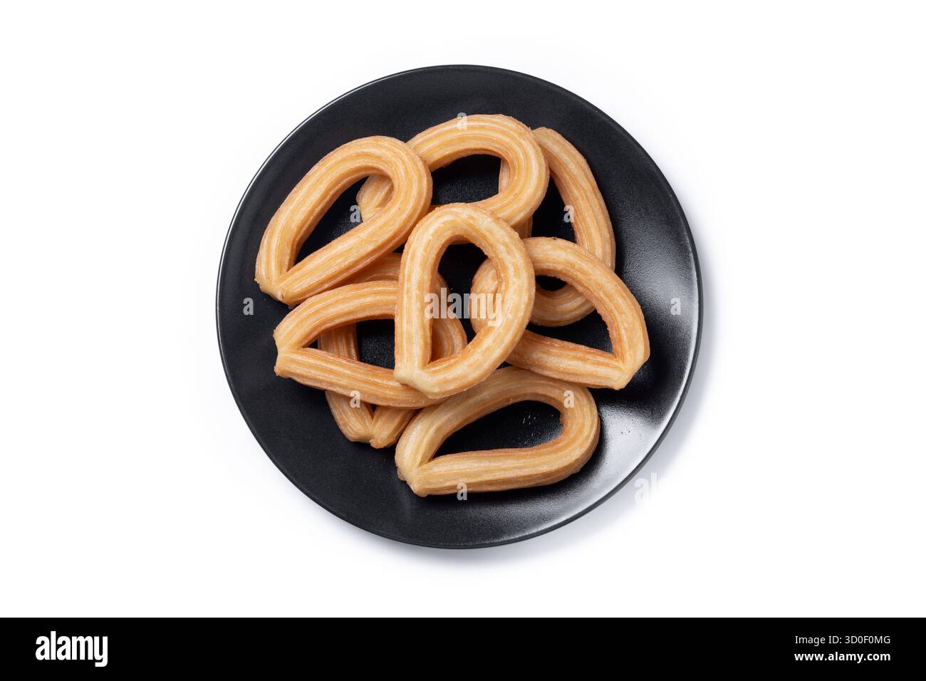 Churros spagnoli tradizionali isolati su sfondo bianco Foto Stock