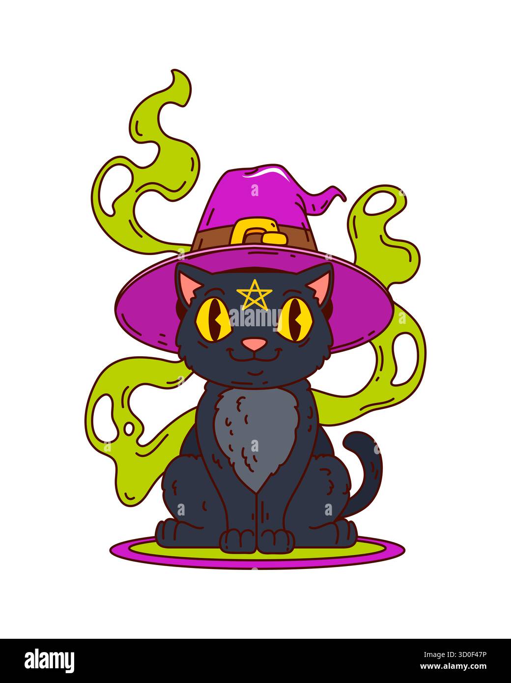 Gatto di Halloween con cappello da strega con fumo verde Illustrazione Vettoriale