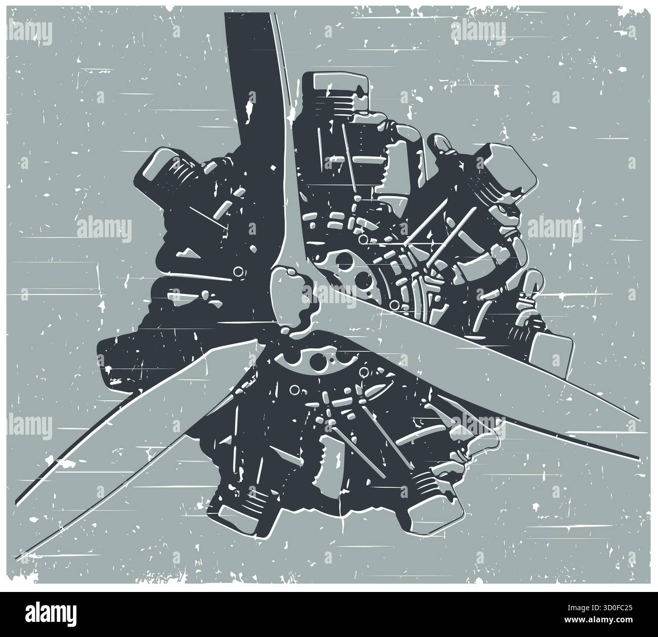 Motore radiale per aerei stilizzato come un'illustrazione vettoriale a poster retrò Illustrazione Vettoriale