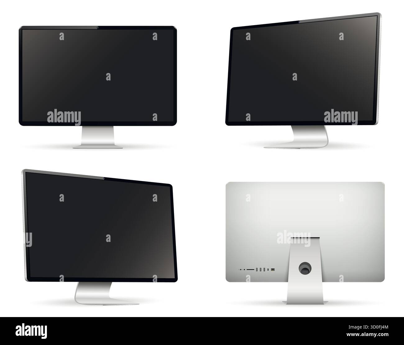 Immagine realistica dello schermo del computer. Display del computer su quattro lati con schermo vuoto. Illustrazione vettoriale. Illustrazione Vettoriale
