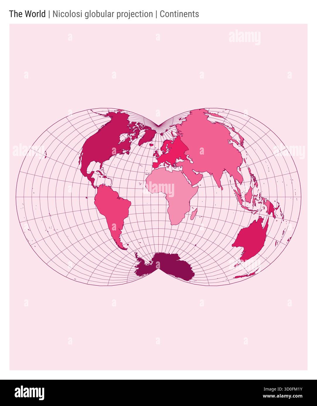 Mappa del mondo. Proiezione globulare Nicolosi. Stile continentale. Mappa mondiale dettagliata per infografiche, istruzione, report e presentazioni. Illustrazione Vettoriale