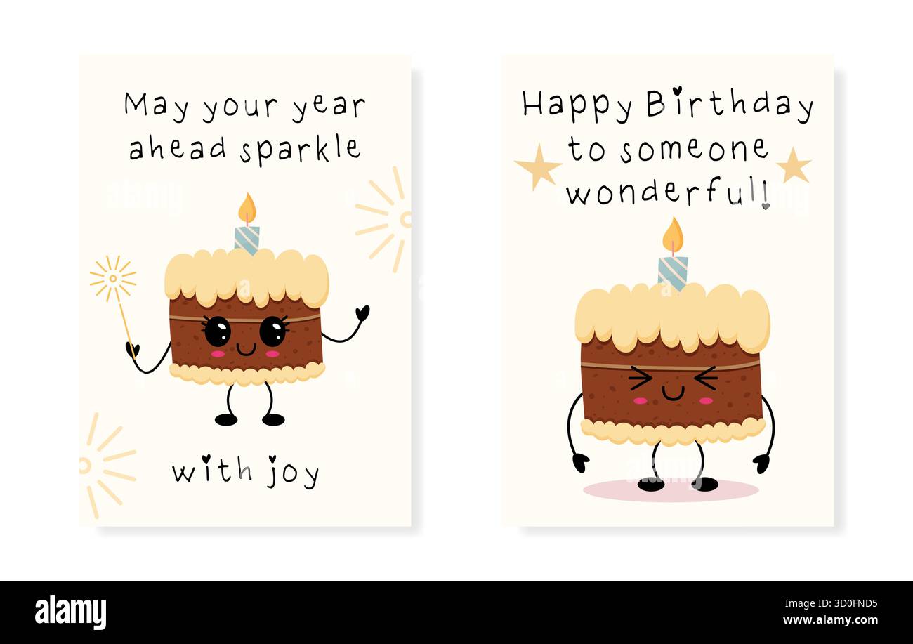 Queste adorabili illustrazioni delle torte di compleanno sono perfette per inviare agli amici un caloroso e sincero desiderio Illustrazione Vettoriale