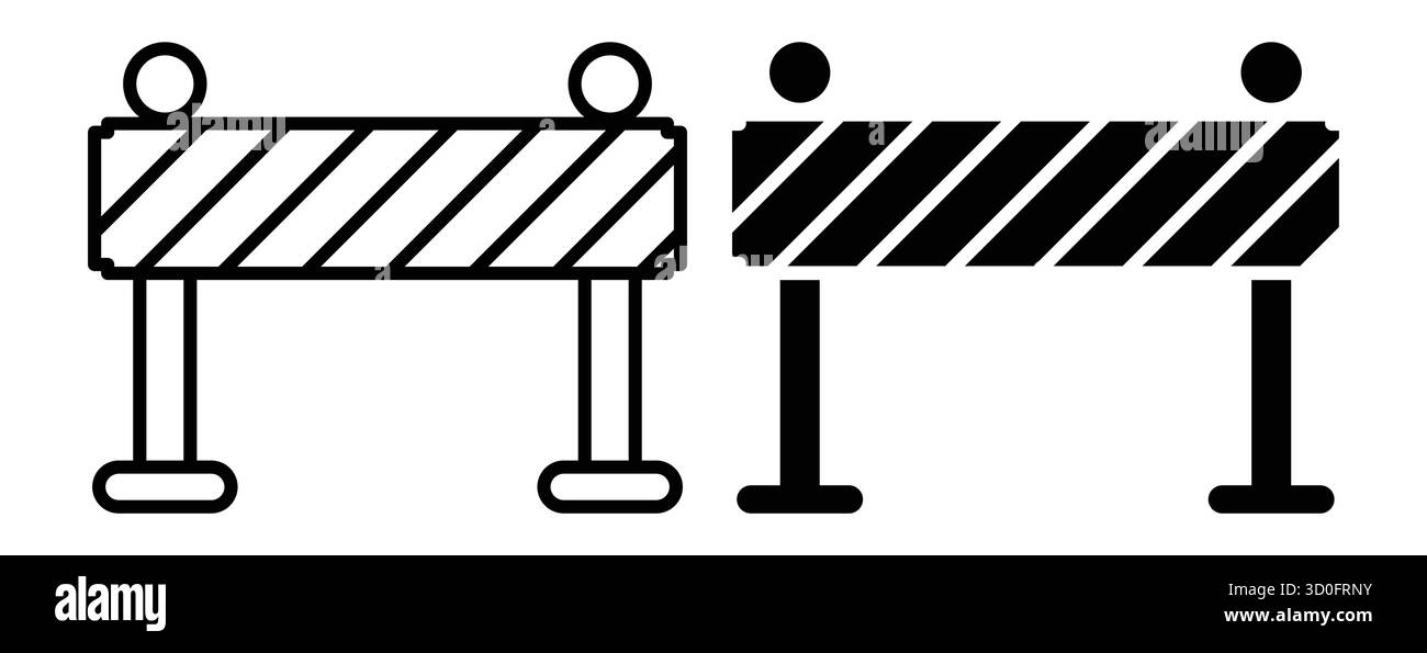Questa immagine presenta barriere in bianco e nero con motivi a strisce, ideali per indicare le zone di sicurezza o le aree di attenzione relative al vincolo Illustrazione Vettoriale