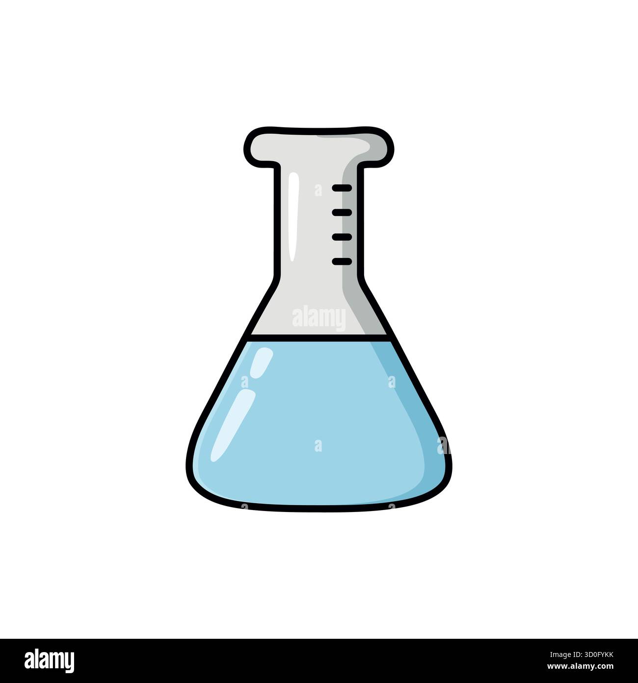 Illustrazione a doodle disegnata a mano di una fiasca da laboratorio con liquido blu in stile vettoriale piatto. Perfetto per scienza, chimica, istruzione, ricerca e c Illustrazione Vettoriale
