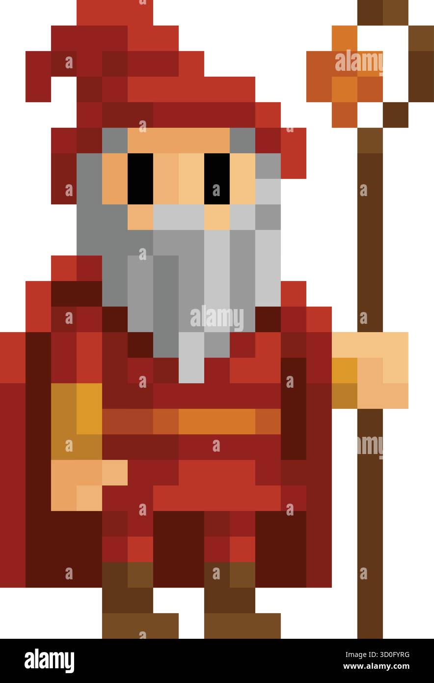 Wizard Fantasy Pixel Art Game Cartoon Character Illustrazione Vettoriale