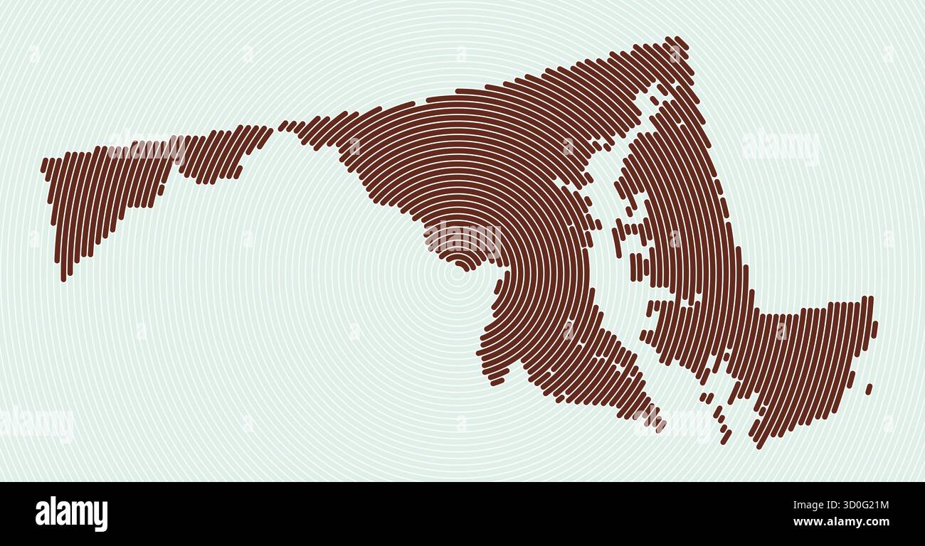Anelli a forma di Maryland. Mappa di stato formata da cerchi impilati. Design della forma del confine del Maryland. Elegante illustrazione vettoriale. Illustrazione Vettoriale