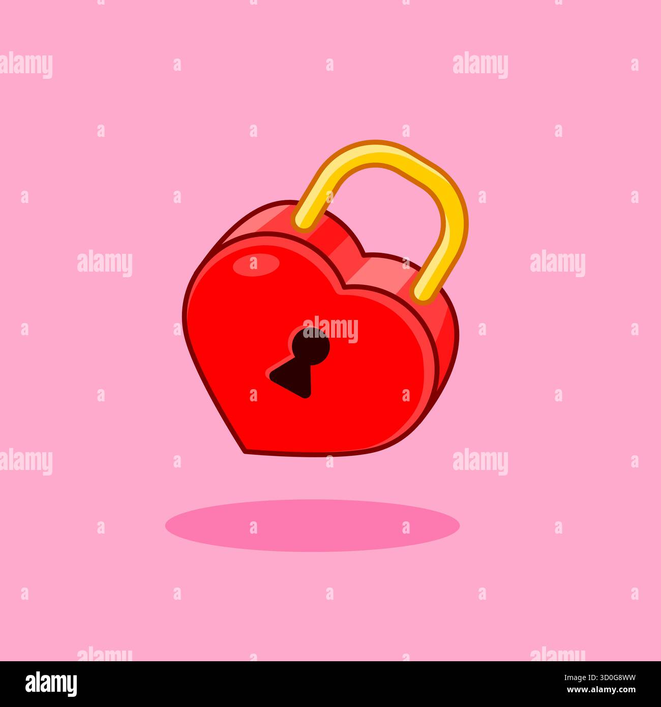 Icona rossa con lucchetto a forma di cuore per il design dei fumetti Love and Security Vector Illustration Illustrazione Vettoriale