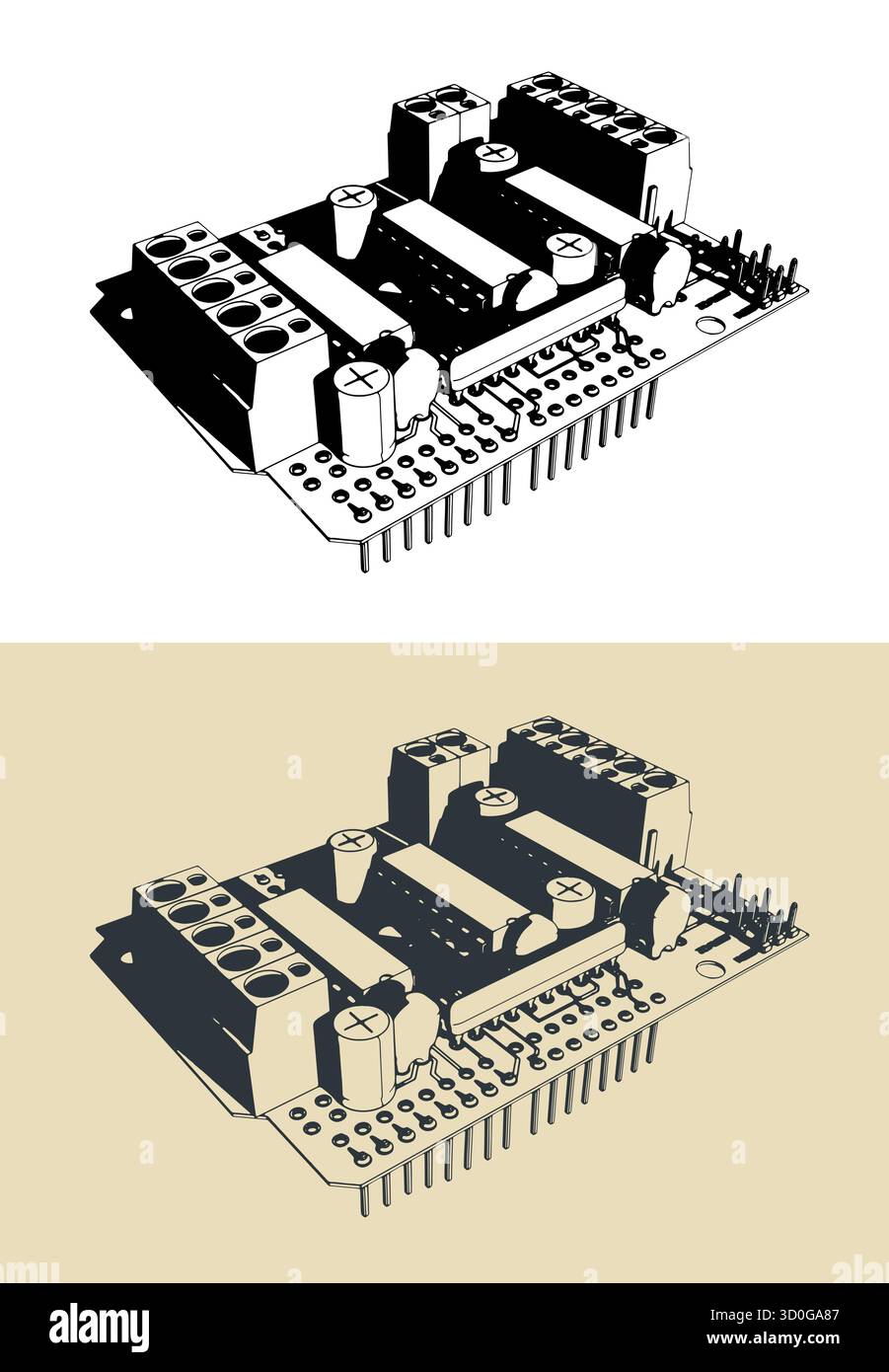 Illustrazioni vettoriali stilizzate dello schermo del driver del servomotore Illustrazione Vettoriale