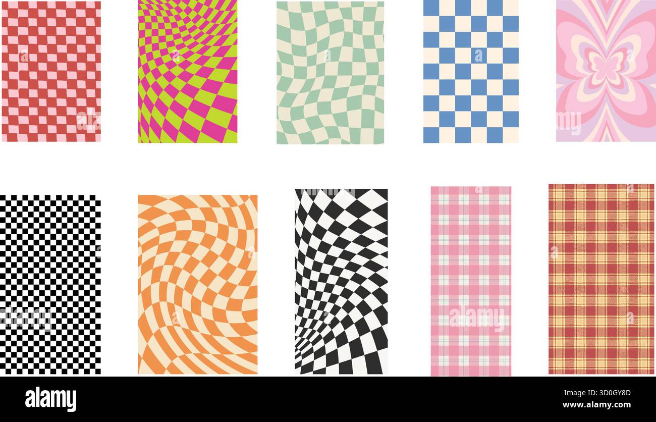 Collezione di dieci sfondi a scacchi retrò per design vintage e alla moda e progetti creativi Illustrazione Vettoriale