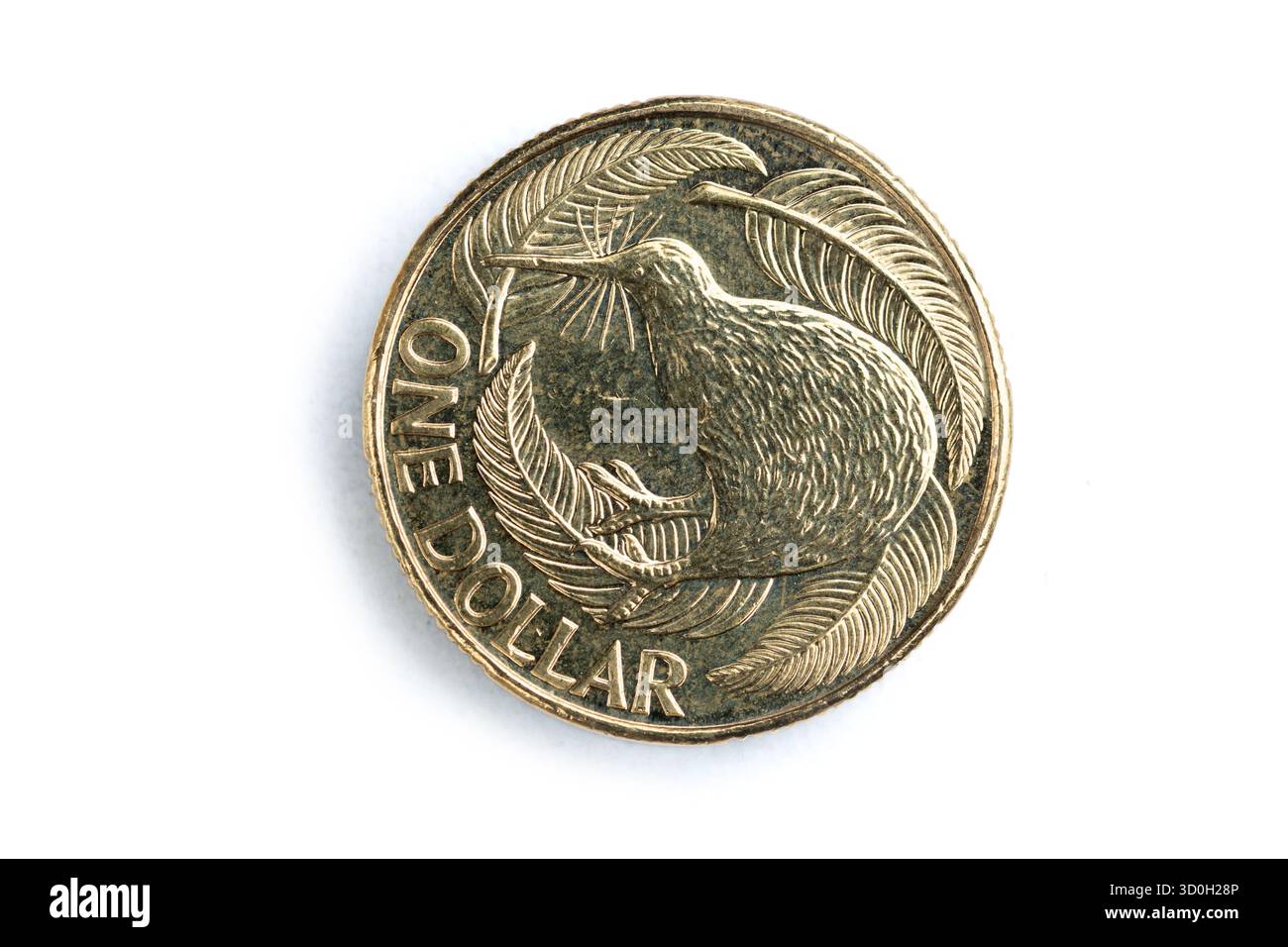 Una vista ravvicinata di una moneta del dollaro neozelandese Foto Stock