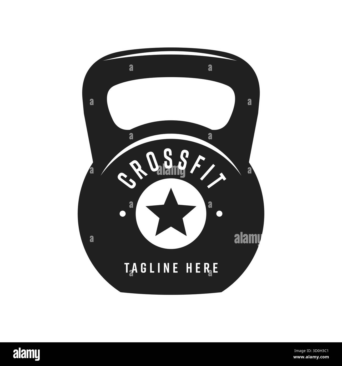 L'audace illustrazione grafica a campana presenta testo CROSSFIT, un emblema a stella e uno spazio per lo slogan, ideale per i loghi da palestra Illustrazione Vettoriale