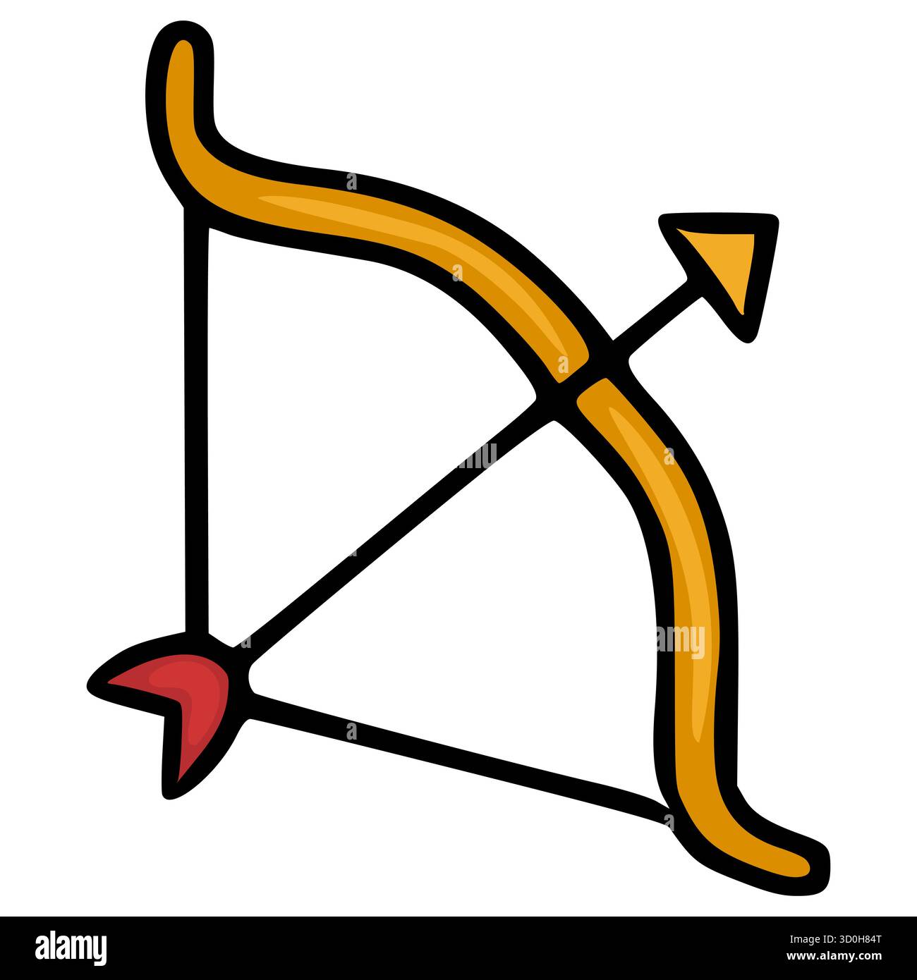 Un'affascinante illustrazione vettoriale di un arco tradizionale e di una freccia, con un arco dorato, una corda nera e una vivace freccia rossa, posta contro una c Illustrazione Vettoriale