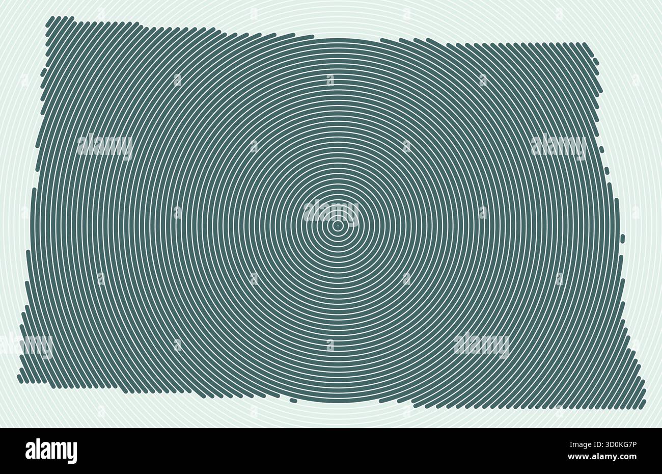 Anelli a forma di North Dakota. Mappa di stato formata da cerchi impilati. Design della forma del confine del North Dakota. Elegante illustrazione vettoriale. Illustrazione Vettoriale
