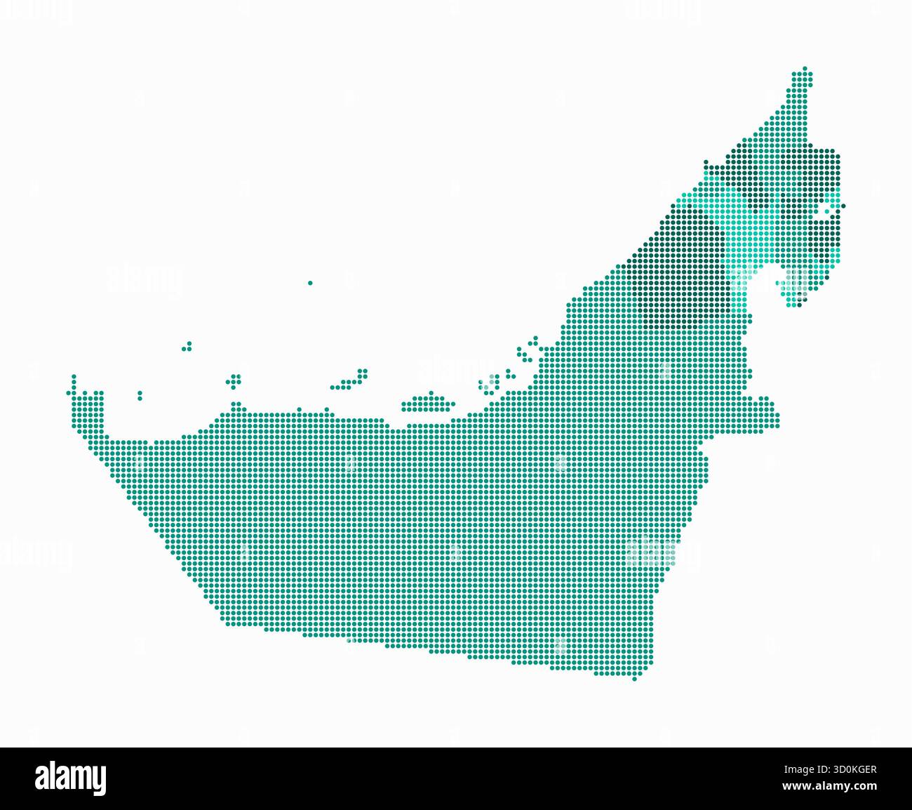Mappa punteggiata degli Emirati Arabi Uniti. Mappa digitale del paese su sfondo bianco. Illustrazione Vettoriale