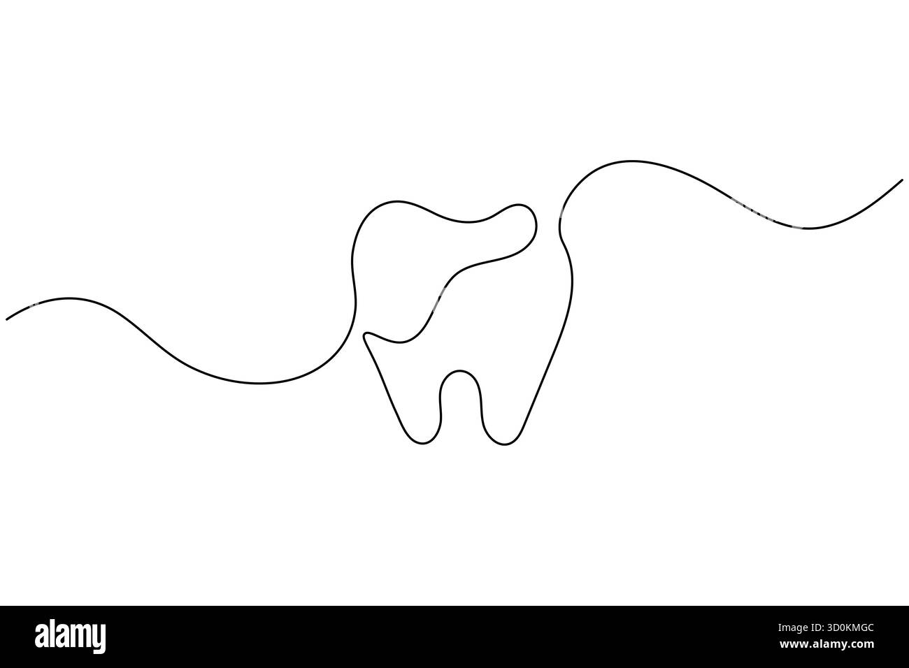 Icona del dente continua su una linea che disegna un'illustrazione vettoriale minimalista del contorno dentale Illustrazione Vettoriale