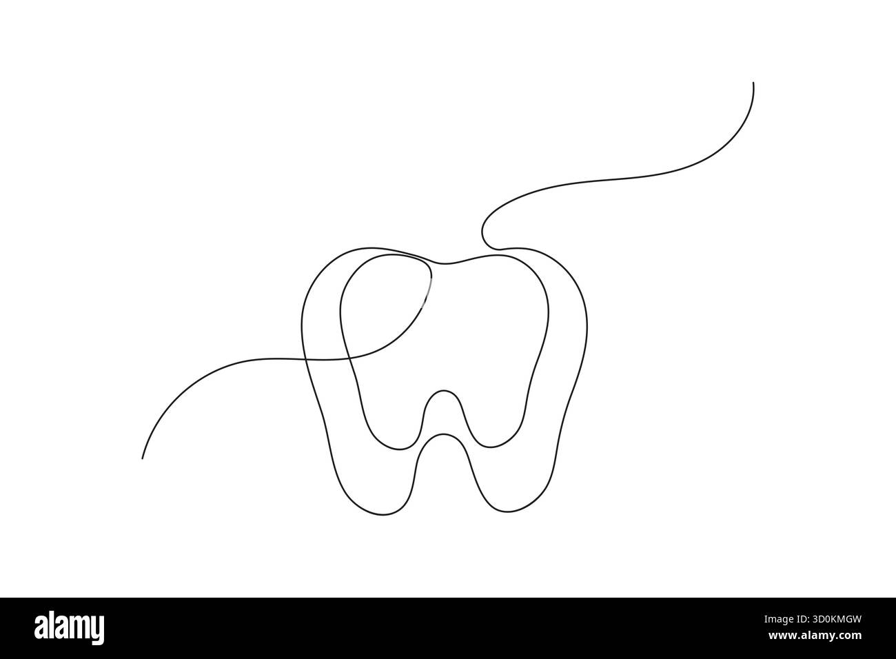 Icona del dente continua su una linea che disegna un'illustrazione vettoriale minimalista del contorno dentale Illustrazione Vettoriale