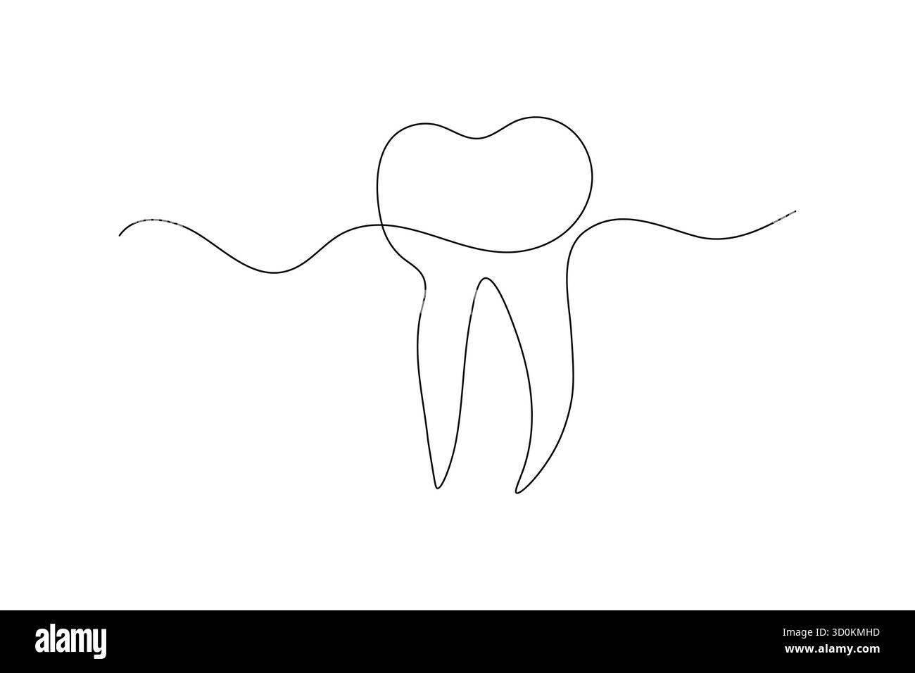 Icona del dente continua su una linea che disegna un'illustrazione vettoriale minimalista del contorno dentale Illustrazione Vettoriale