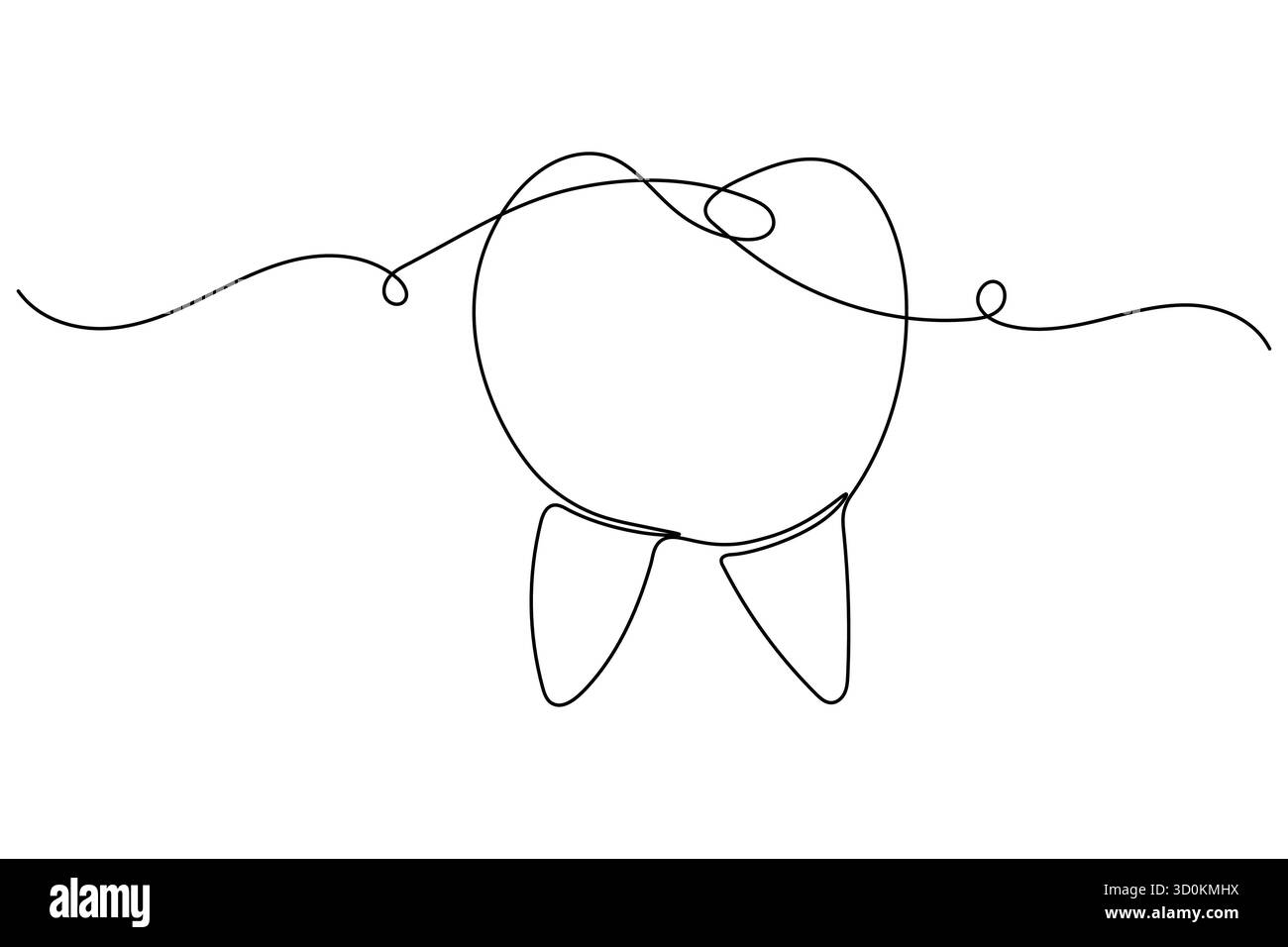 Icona del dente continua su una linea che disegna un'illustrazione vettoriale minimalista del contorno dentale Illustrazione Vettoriale