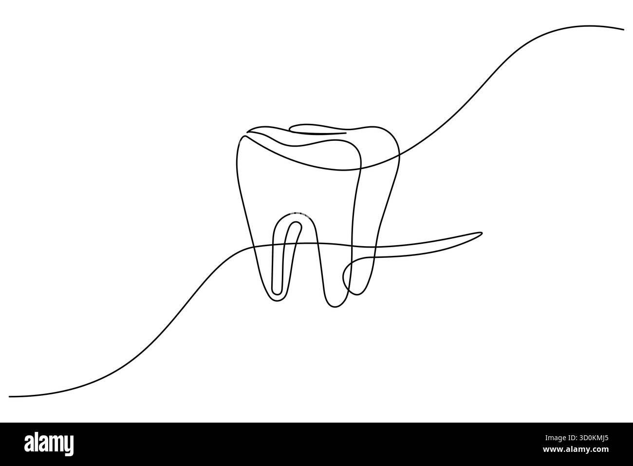 Icona del dente continua su una linea che disegna un'illustrazione vettoriale minimalista del contorno dentale Illustrazione Vettoriale