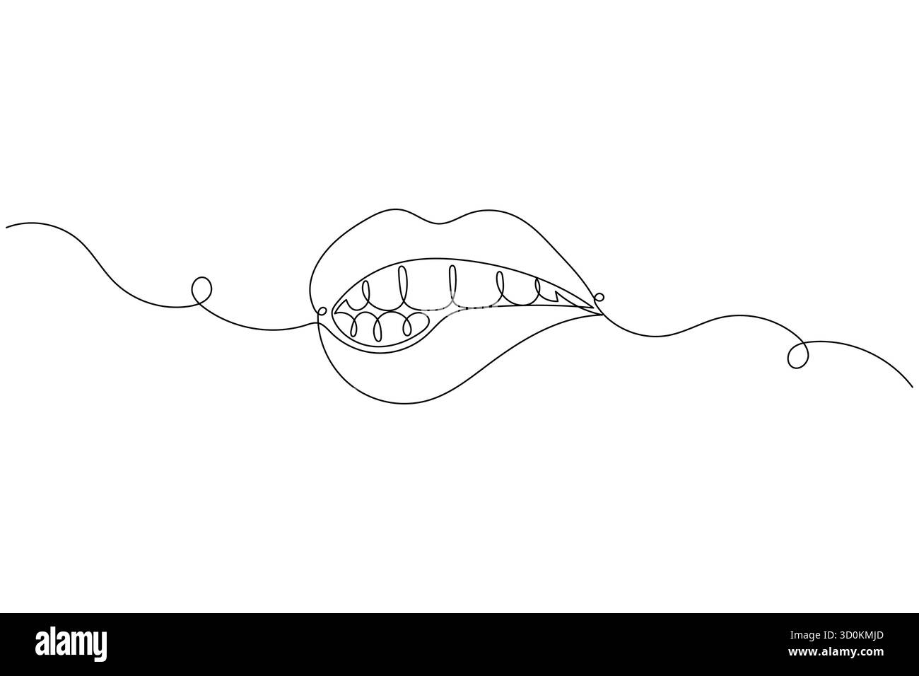 Icona del dente continua su una linea che disegna un'illustrazione vettoriale minimalista del contorno dentale Illustrazione Vettoriale