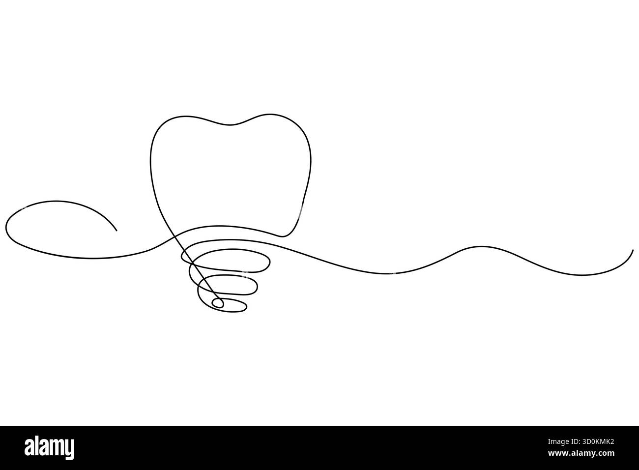Icona del dente continua su una linea che disegna un'illustrazione vettoriale minimalista del contorno dentale Illustrazione Vettoriale