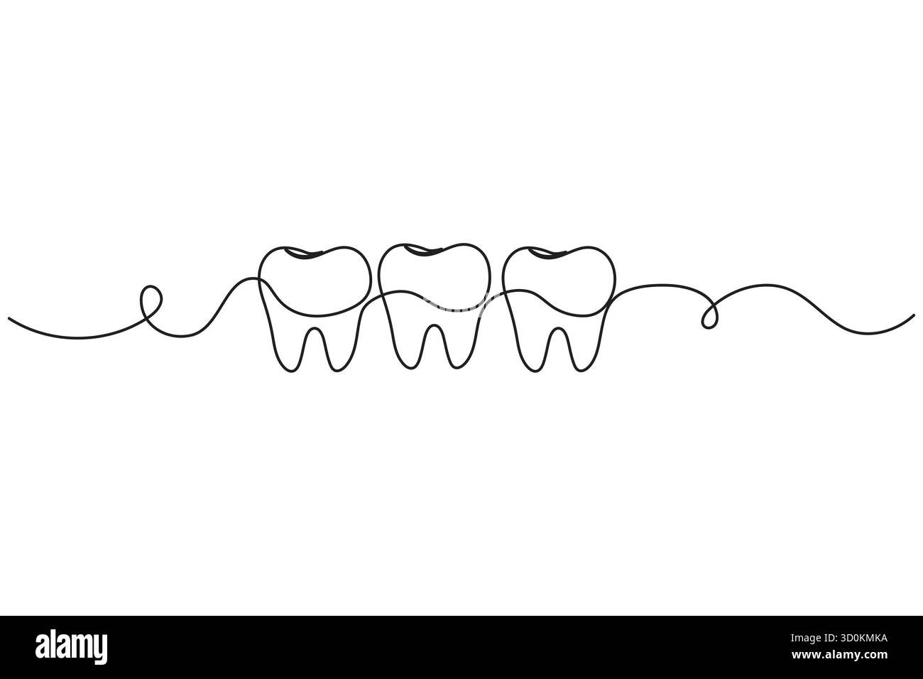 Icona del dente continua su una linea che disegna un'illustrazione vettoriale minimalista del contorno dentale Illustrazione Vettoriale
