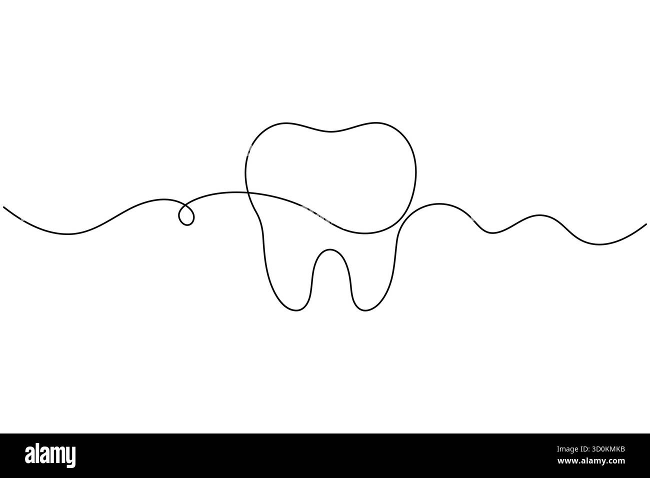 Icona del dente continua su una linea che disegna un'illustrazione vettoriale minimalista del contorno dentale Illustrazione Vettoriale