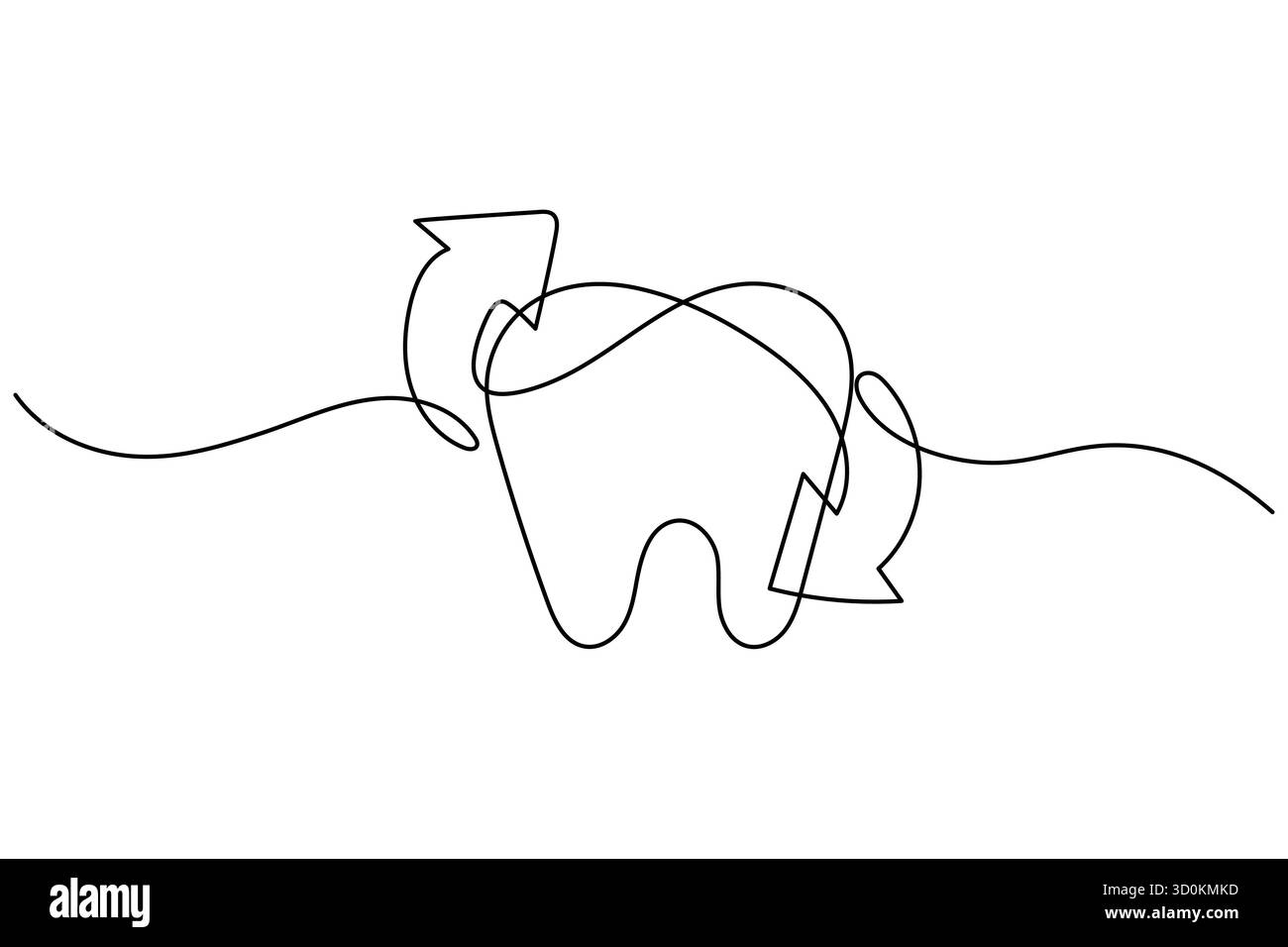 Icona del dente continua su una linea che disegna un'illustrazione vettoriale minimalista del contorno dentale Illustrazione Vettoriale