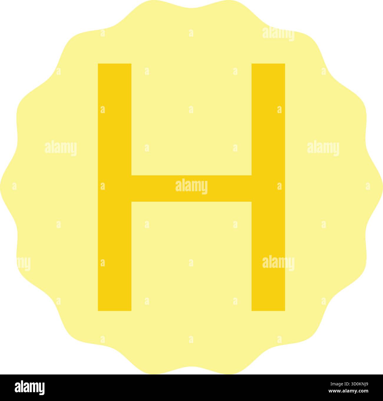 Lettera gialla H design vettoriale forma del badge interno isolata su sfondo bianco. Ideale per materiali didattici, progetti tipografici, alfabeto creativo Illustrazione Vettoriale