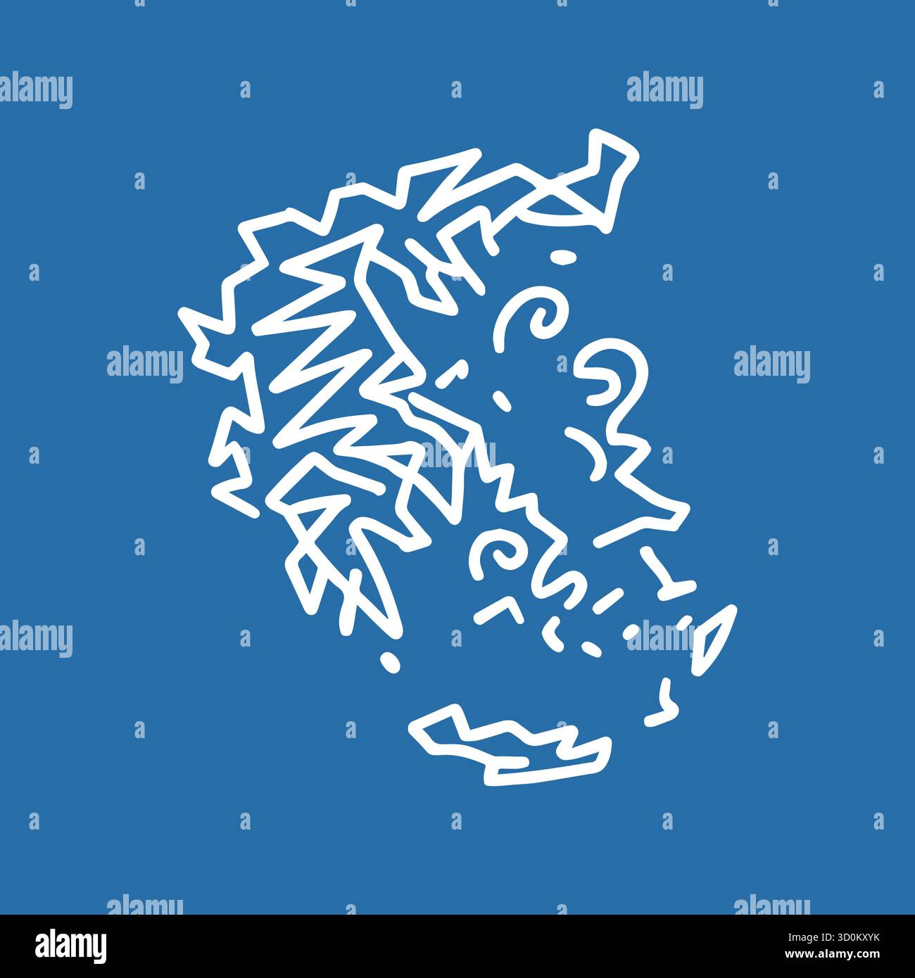 Mappa astratta di Scribble della Grecia. Design vettoriale minimalista per viaggi, cultura e progetti creativi. Illustrazione Vettoriale