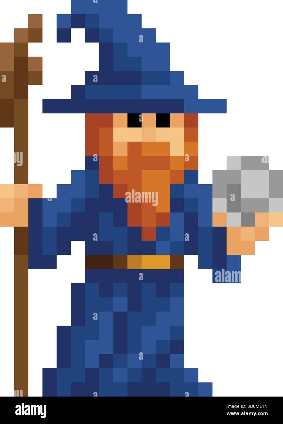Wizard Fantasy Pixel Art Game Cartoon Character Illustrazione Vettoriale
