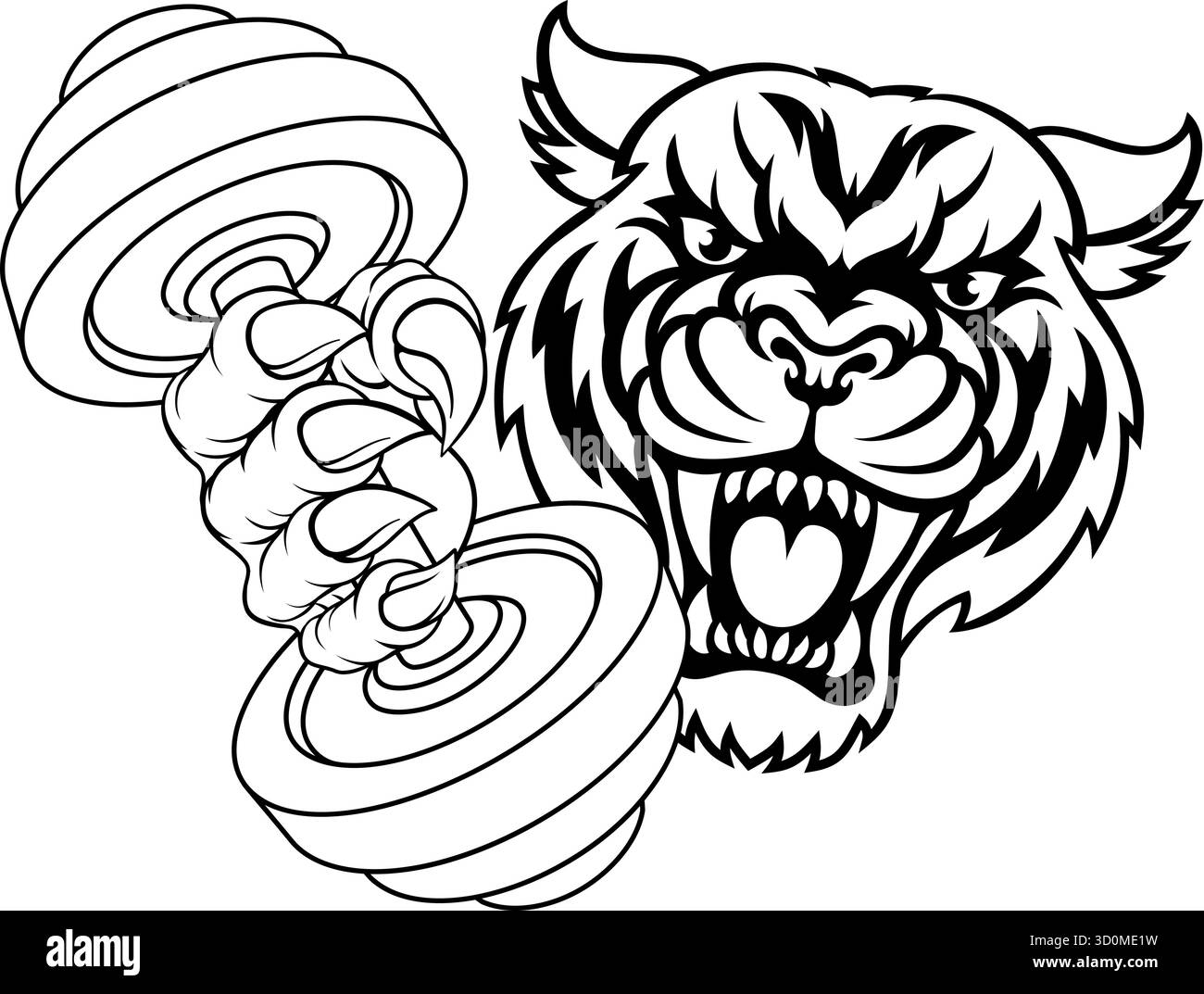 Tiger Weight Lifting Dumbbell Gym Animal Mascot Illustrazione Vettoriale