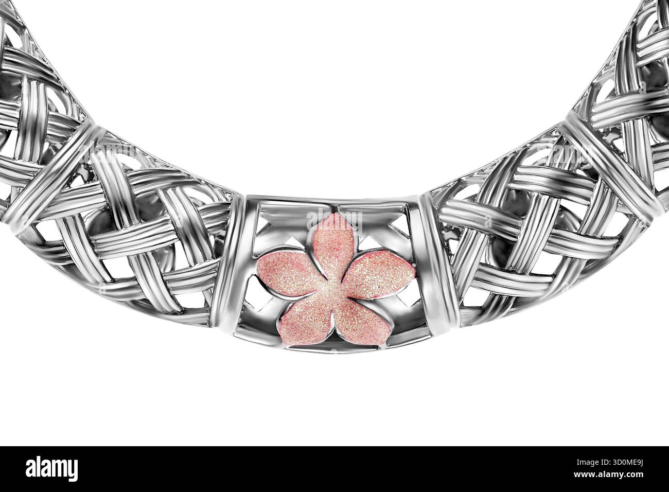 Elegante collana in argento isolata su sfondo bianco Foto Stock
