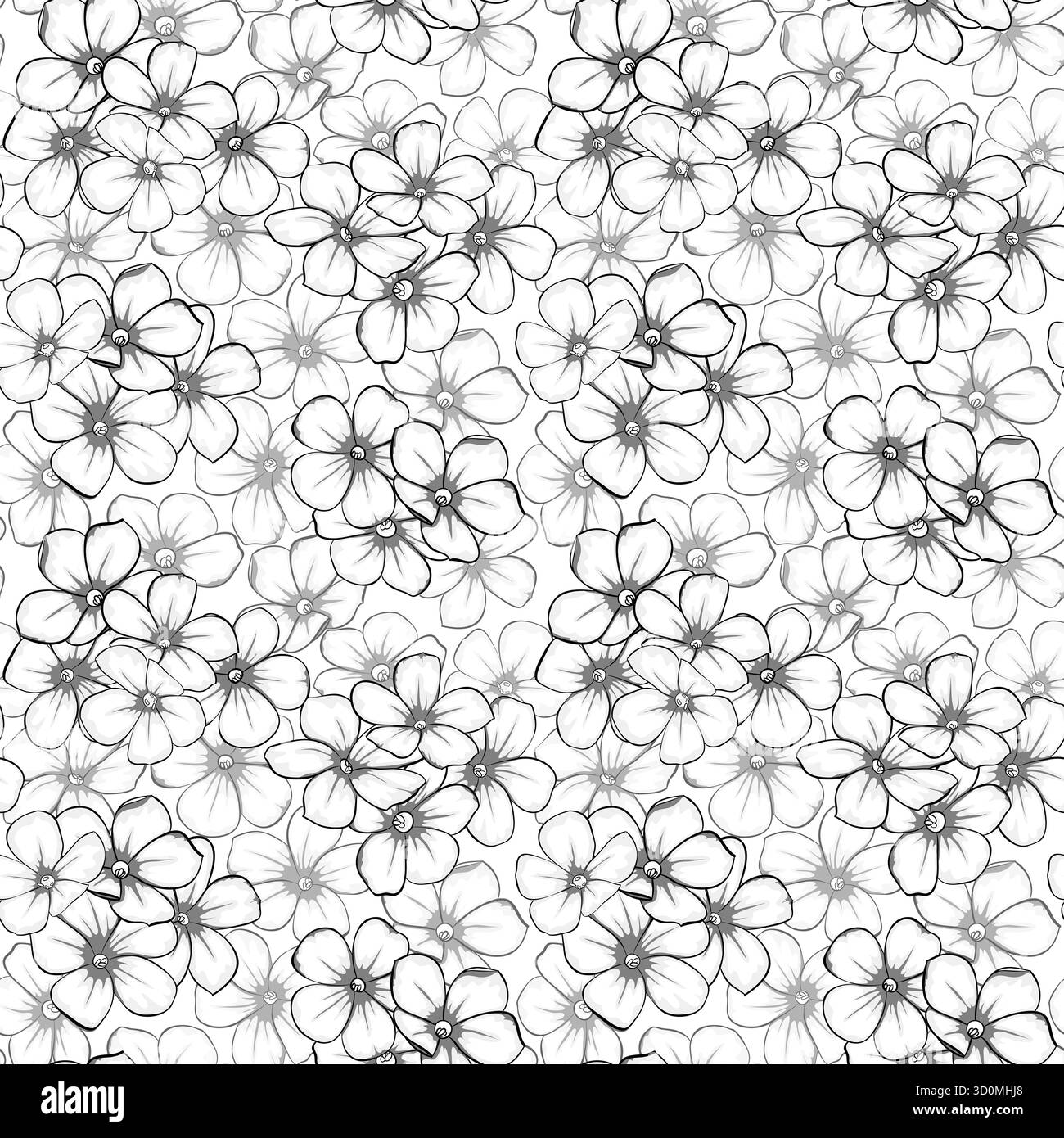 Splendido motivo senza cuciture con margherita di fiori bianchi e neri. Crea biglietti d'auguri e inviti a matrimoni, compleanni, San Valentino Illustrazione Vettoriale