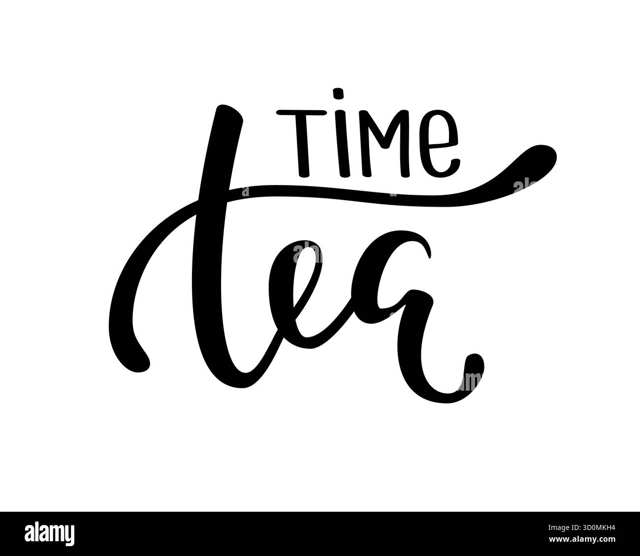 l'ora del tè. Scrittura a penna disegnata a mano su sfondo isolato. Illustrazione Vettoriale