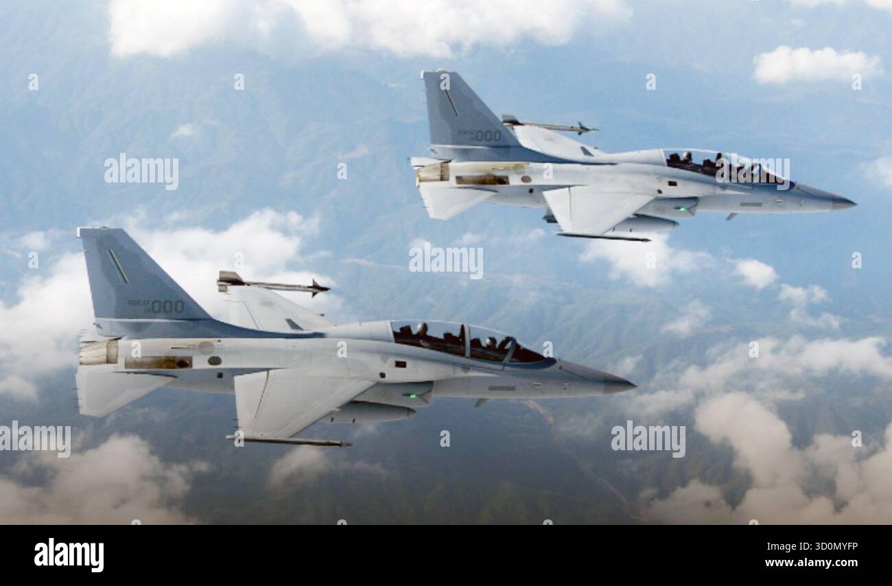 Fa-50 Fighting Eagles in marchi sudcoreani nel 2025. L'aereo è una joint venture tra Lockheed Martin e Korea Aerospace Industries.foto: Korea Aerospace Industries Foto Stock