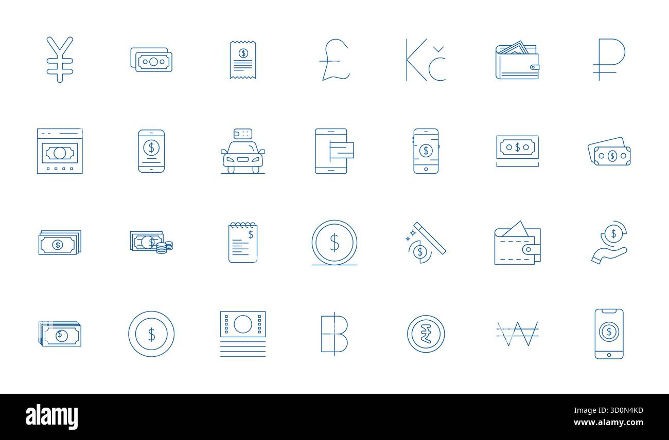 Confezione curata di 28 icone vettoriali Retina Ready nel design Thin Line, incentrate sui concetti dei metodi di pagamento con Grid Fitting Clarity. Illustrazione Vettoriale