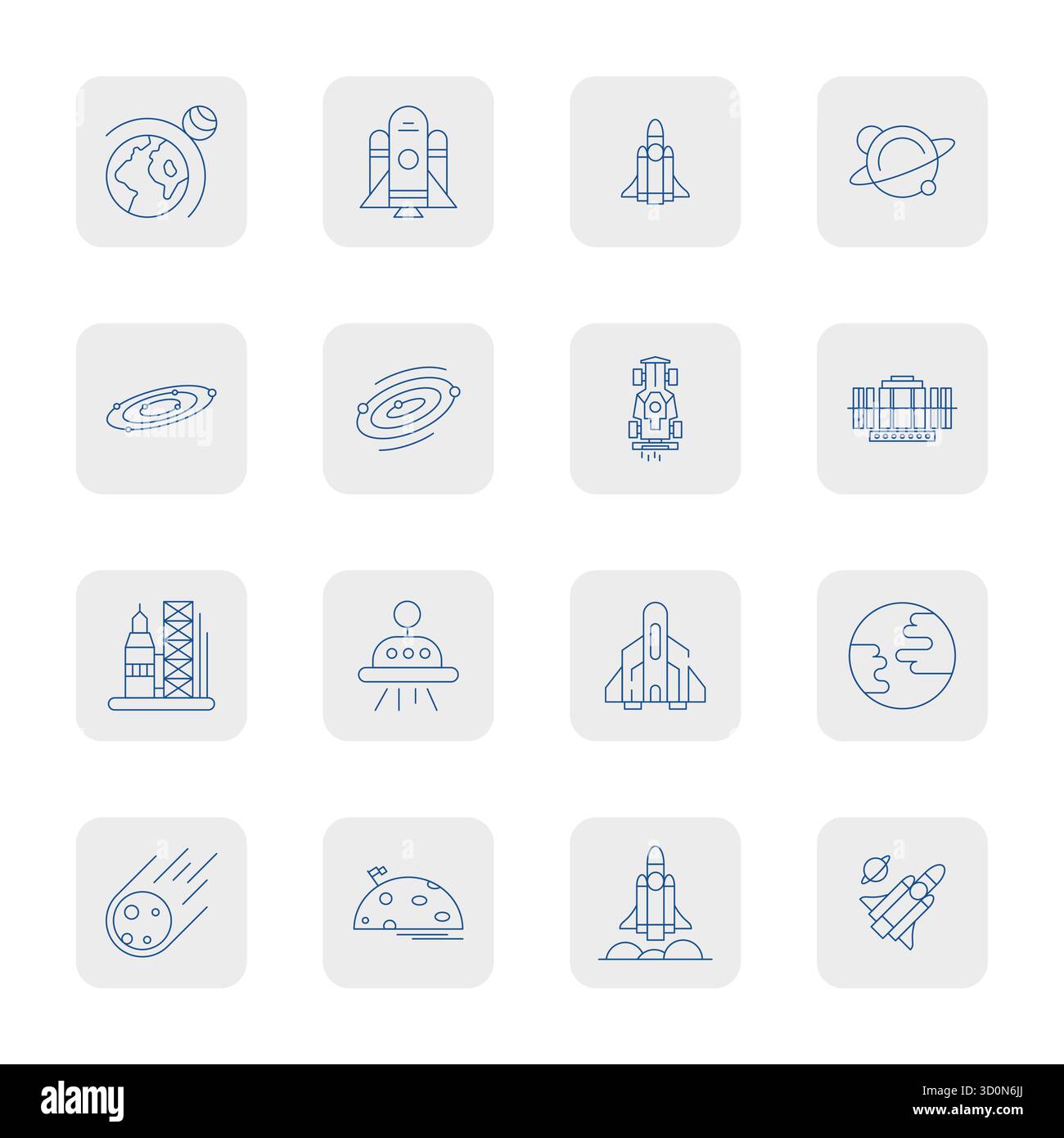 16 icone vettoriali perfette per Space Travel con profilo sottile progettate da esperti, progettate ad alta risoluzione per un'integrazione impeccabile e p Illustrazione Vettoriale