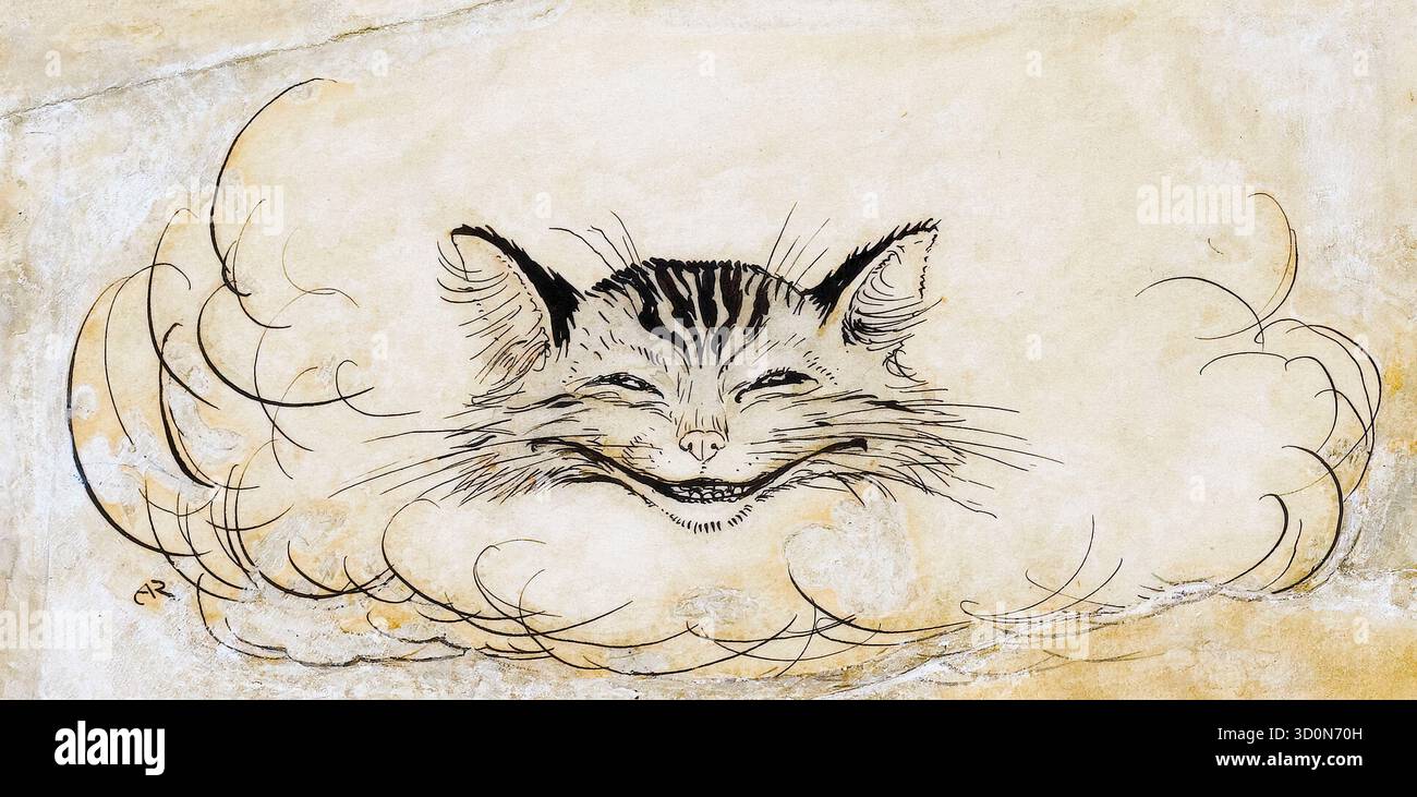 Arthur Rackham, The Cheshire Cat, (Alice nel paese delle meraviglie), illustrazione a penna e inchiostro con acquerello, 1907 Foto Stock