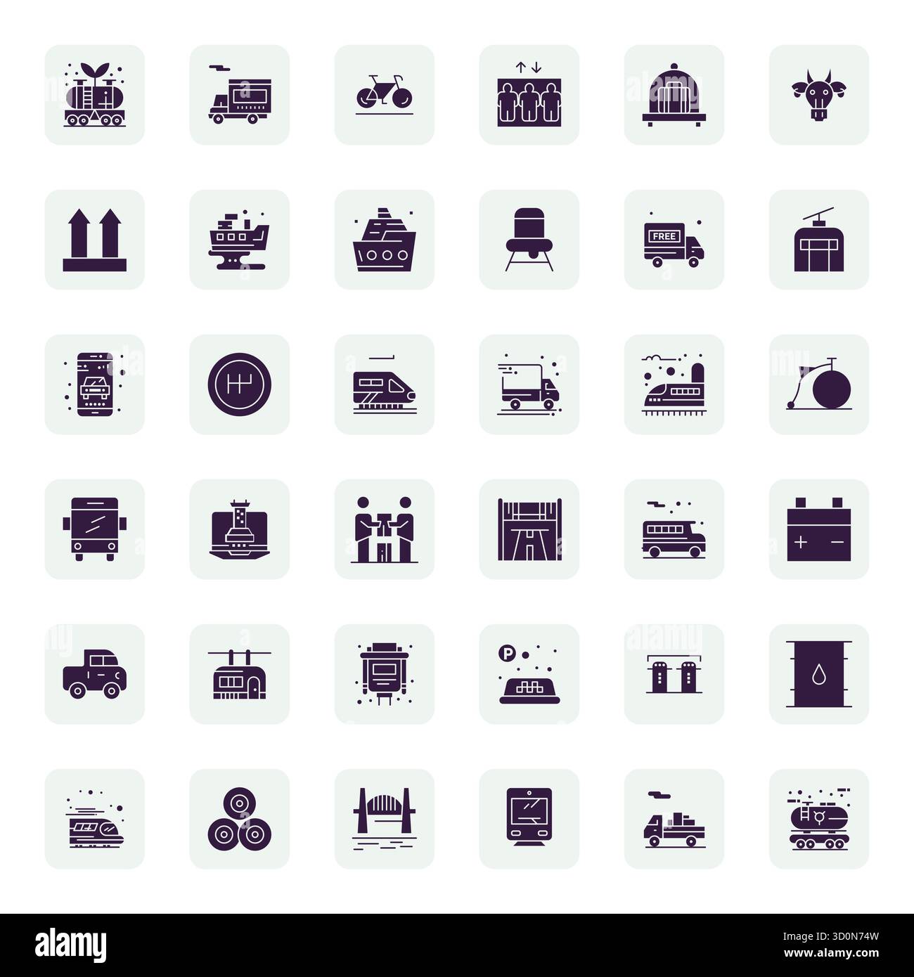 36 icone vettoriali editabili riempite di grande qualità per il trasporto, create con una risoluzione 64 x 64 per una straordinaria coerenza visiva su tutte le piattaforme. Illustrazione Vettoriale