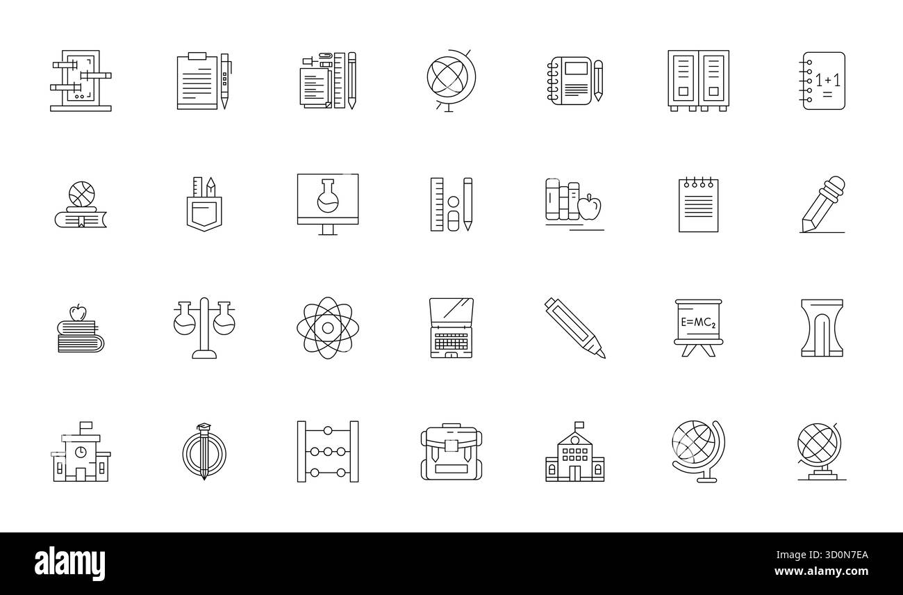 28 icone vettoriali pensate per la scuola, realizzate in linea sottile con 256x256 PIXEL, precisione perfetta per le esigenze di design contemporaneo. Illustrazione Vettoriale