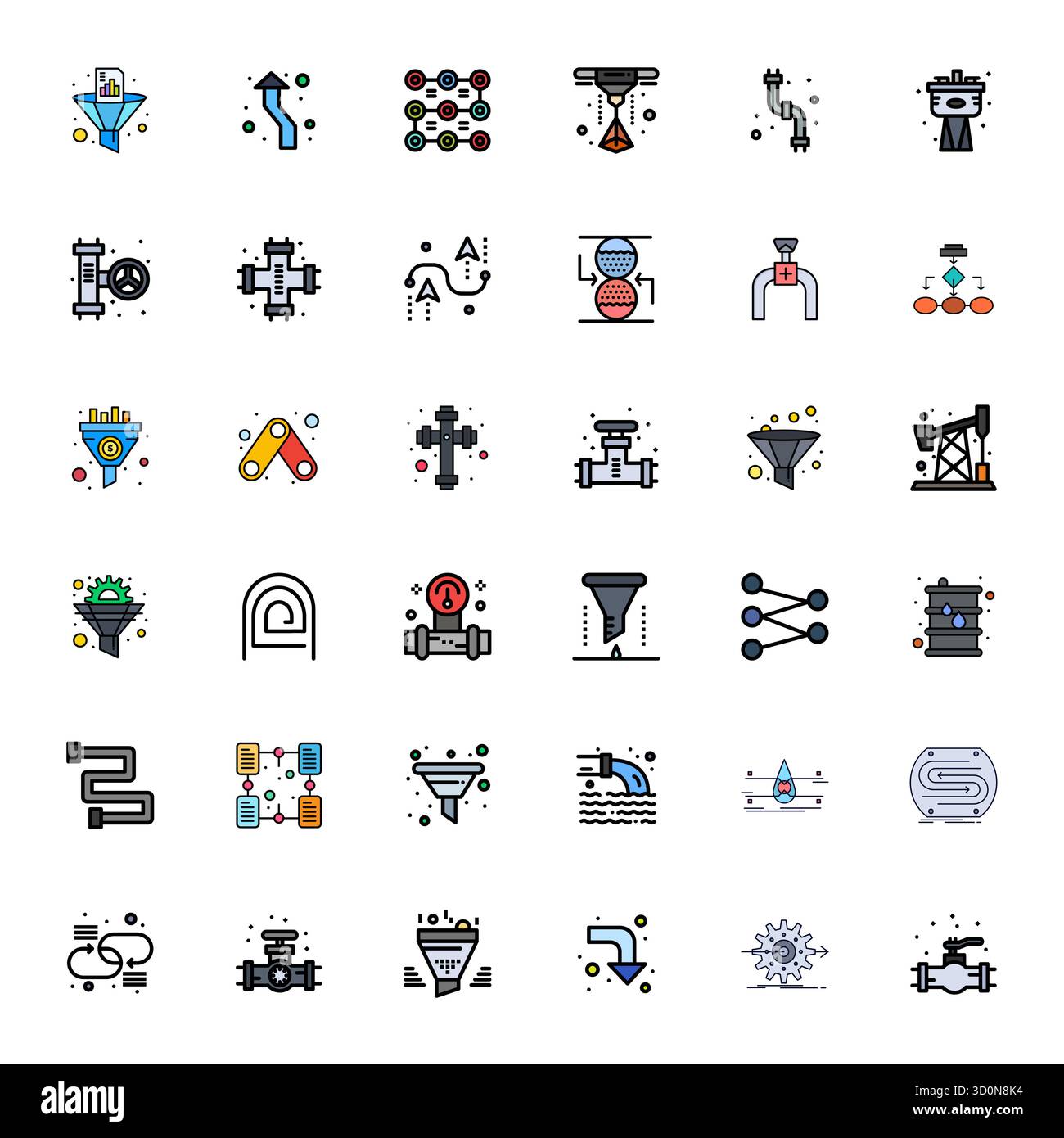 Collezione premium di icone vettoriali a 36 linee per Pipeline, meticolosamente realizzate in 128 x 128 display con risoluzione perfetta per un impatto visivo superiore. Illustrazione Vettoriale