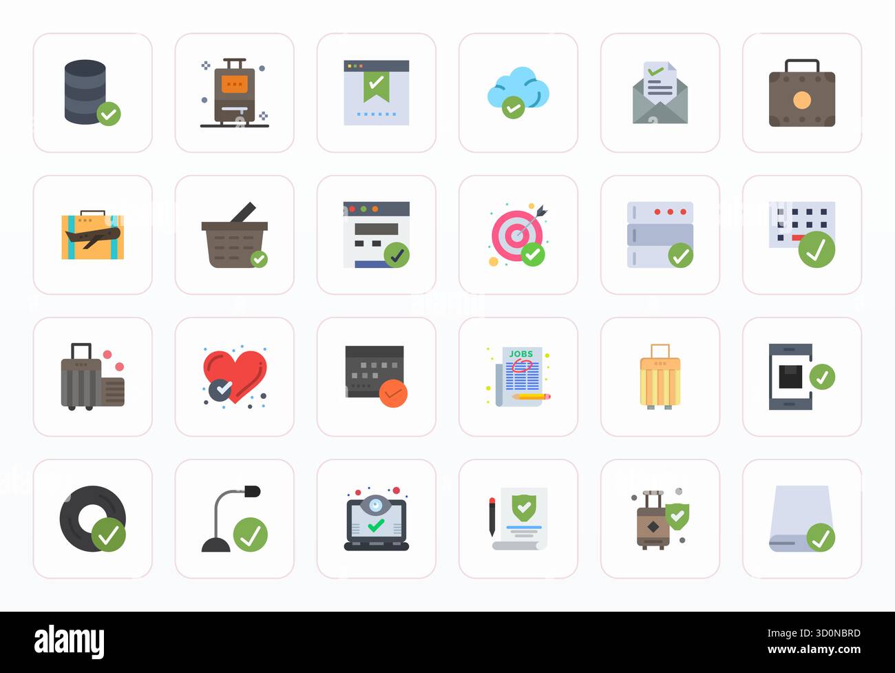 Pacchetto completo con 24 icone vettoriali in design piatto per il controllo, con una qualità nitida allineata ai pixel 128x128. Illustrazione Vettoriale