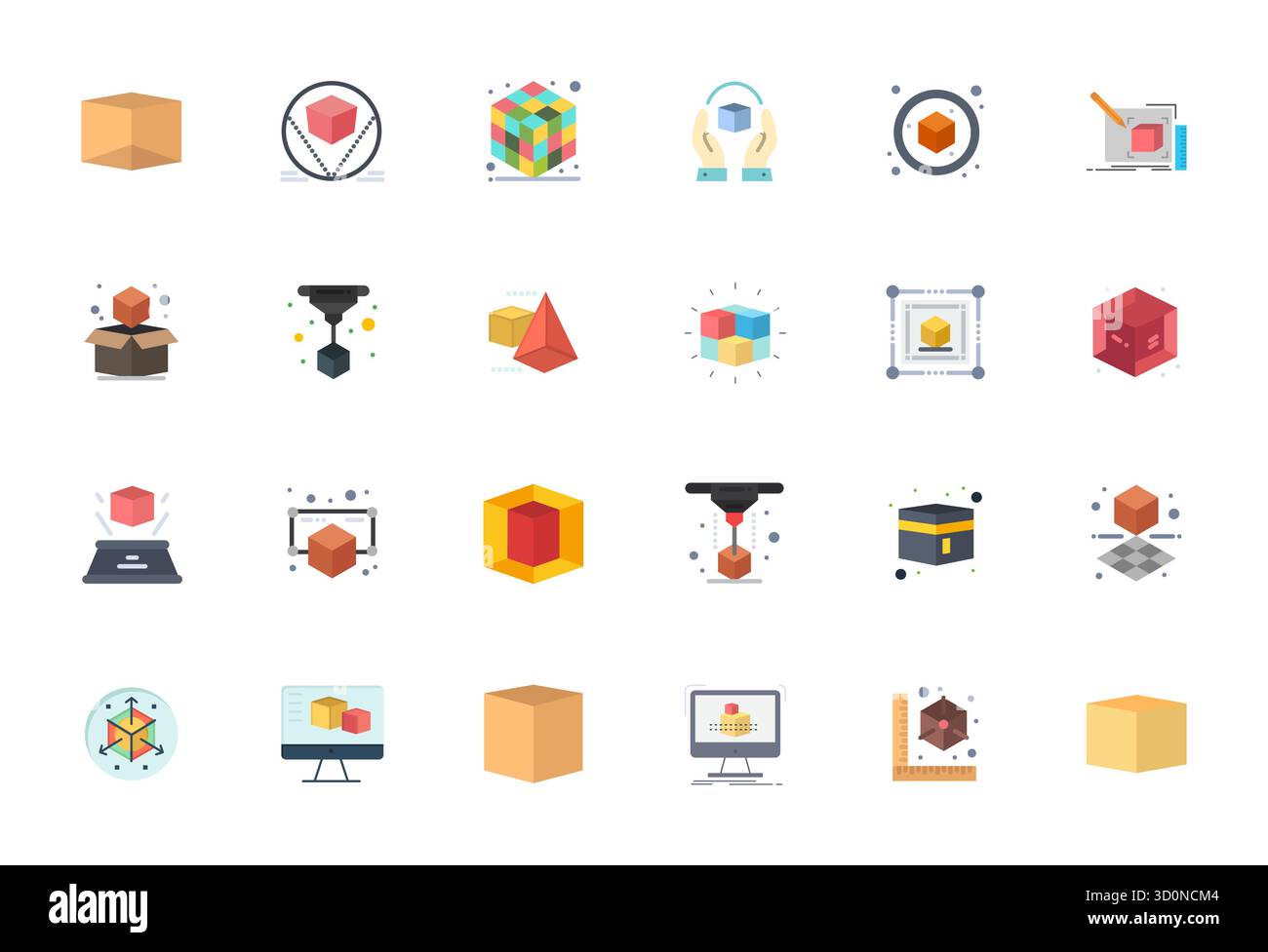 Un set dinamico di 24 icone vettoriali piatte, personalizzate per Cube con qualità ad alta risoluzione adatta per i prodotti digitali. Illustrazione Vettoriale