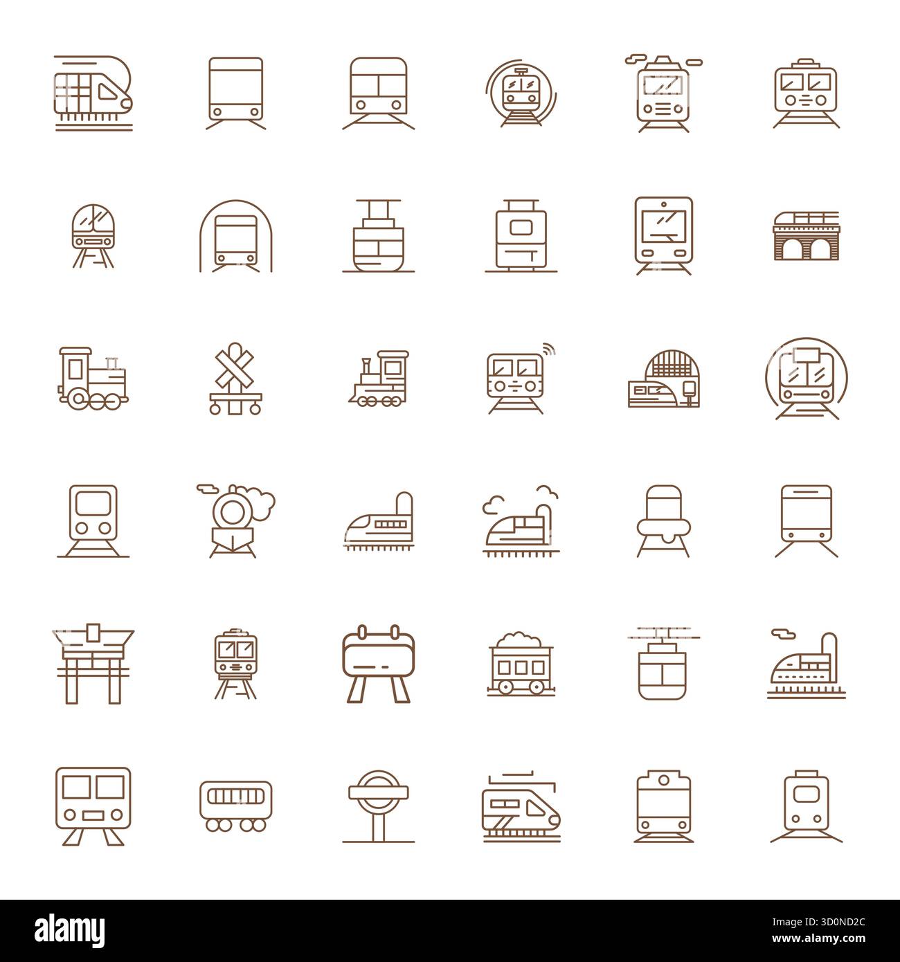 Icone vettoriali 36 PIXEL Bold Line perfettamente bilanciate per le ferrovie, dimensionate da Retina Ready per un'integrazione armoniosa nei progetti di progettazione digitale. Illustrazione Vettoriale