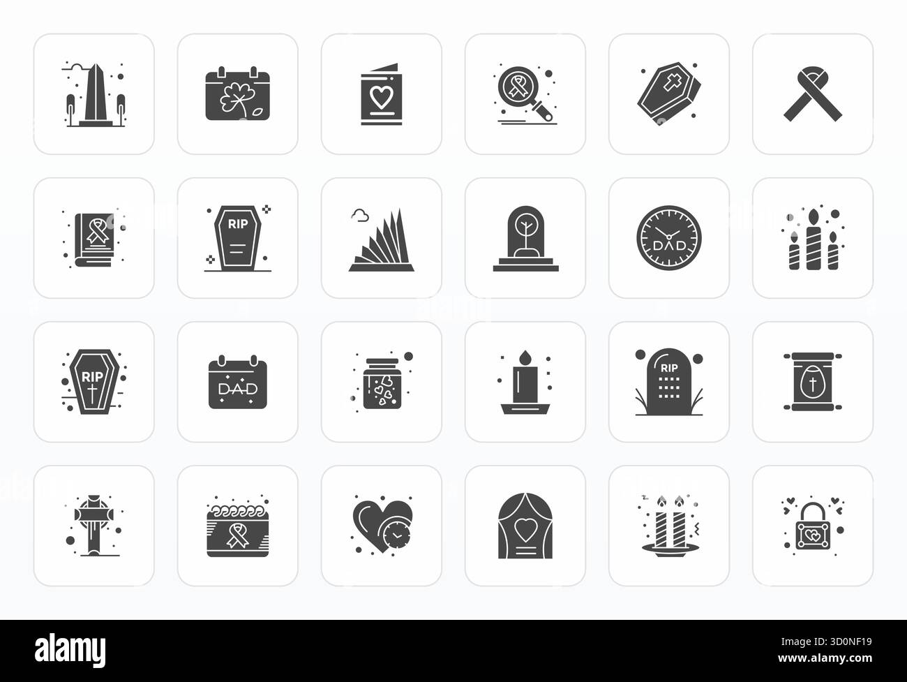 Esplora 24 icone vettoriali modificabili glifi con risoluzione 256x256 ispirate a Remembrance. Perfetto per interfacce Web e app. Illustrazione Vettoriale