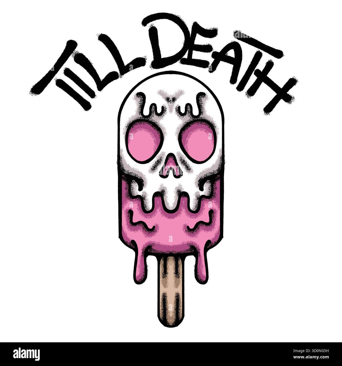 Illustrazione della maglietta disegnata a mano da Skull Popsicle Illustrazione Vettoriale