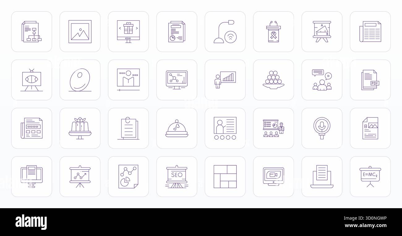 Un set versatile di 32 icone vettoriali perfette per la presentazione, in formato Retina Ready, ideale per dispositivi mobili e Web Illustrazione Vettoriale